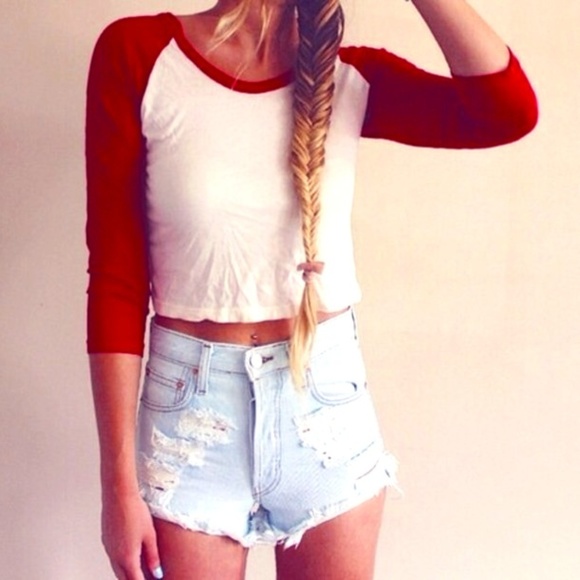 cropped red baseball tee